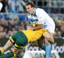 Argentina's Santiago Fernandez absorbs a tackle