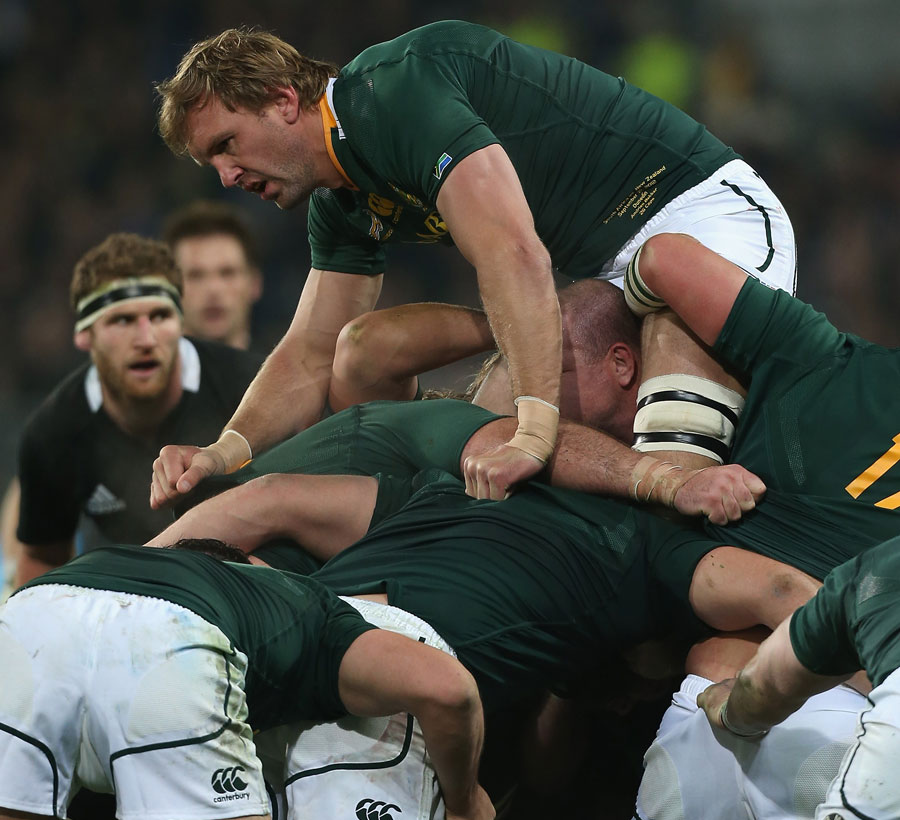 South Africa's Andries Bekker finds himself on top of the ruck