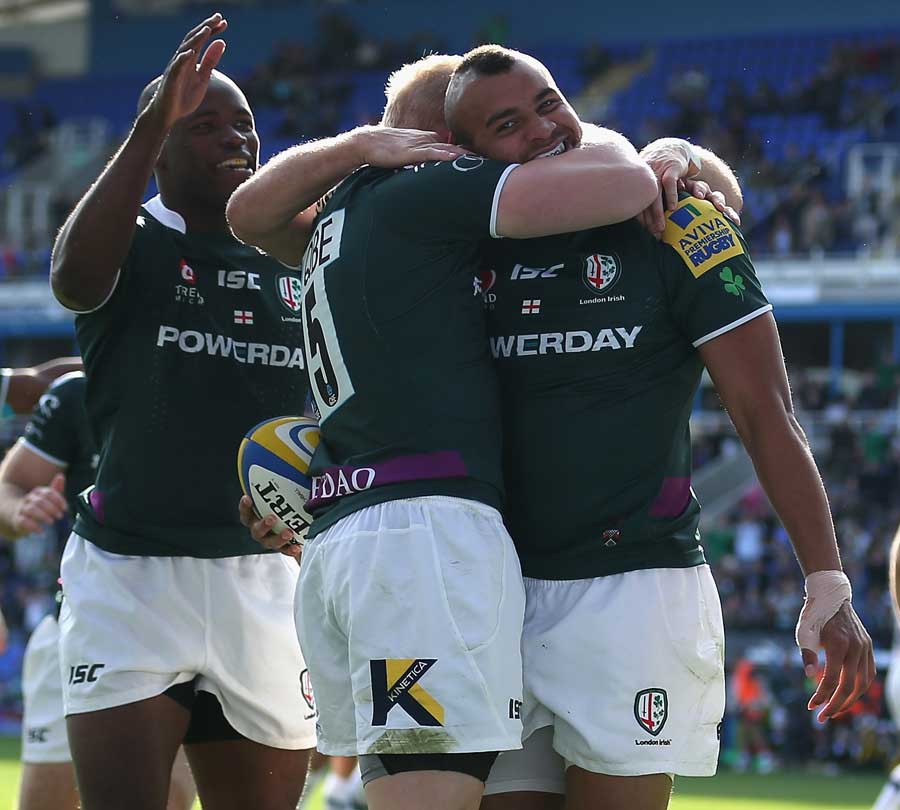 Jonathan Joseph is congratulated for scoring a try