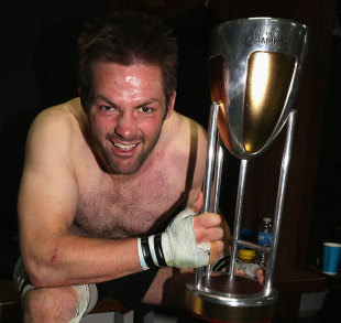 New Zealand's Richie McCaw with the Rugby Championship trophy, Argentina v New Zealand, The Rugby Championship, Estadio De La Plata, Buenos Aires, Argentina, September 29, 2012