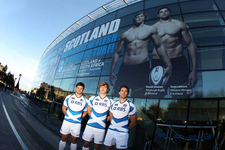 Scotland unveil their new change strip against the backdrop of the Omni Centre