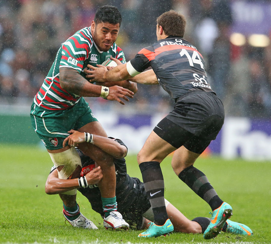 Leicester's Manu Tuilagi is shackled by the Toulouse defence