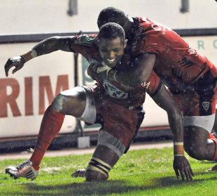Toulon's Delon Armitage is embraced after scoring, Toulon v Montpellier, Heineken Cup, Stade Mayol, Toulon, France, October 14, 2012