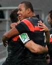 Toulouse's Gael Fickou is congratulated on his try