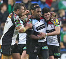 Quins' Tom Casson is congratulated on a try