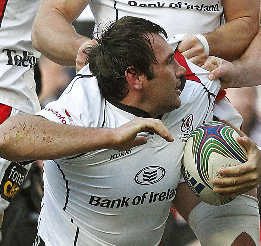 Ulster's Declan Fitzpatrick celebrates scoring a try