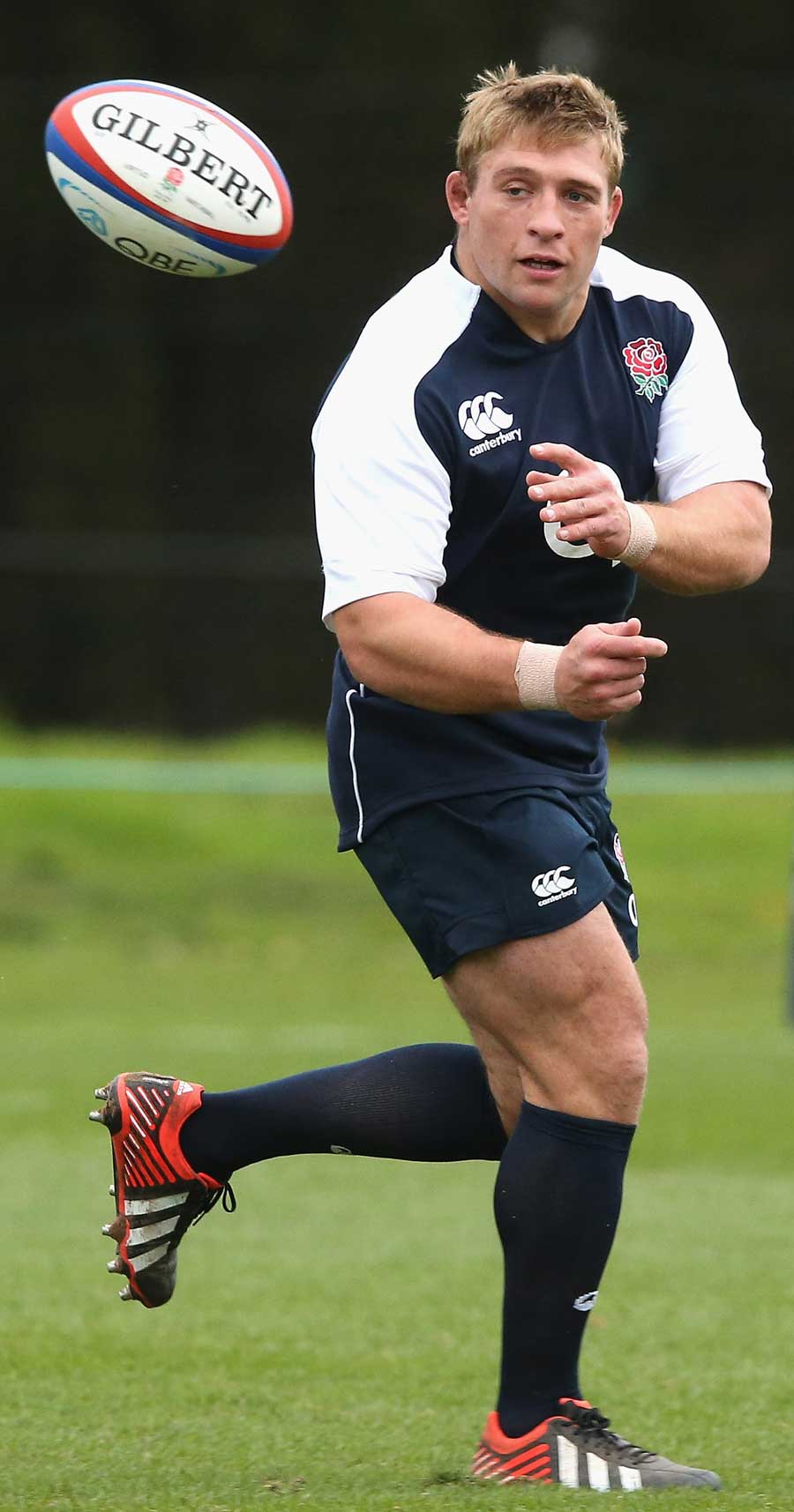England's Tom Youngs wings the ball on in training