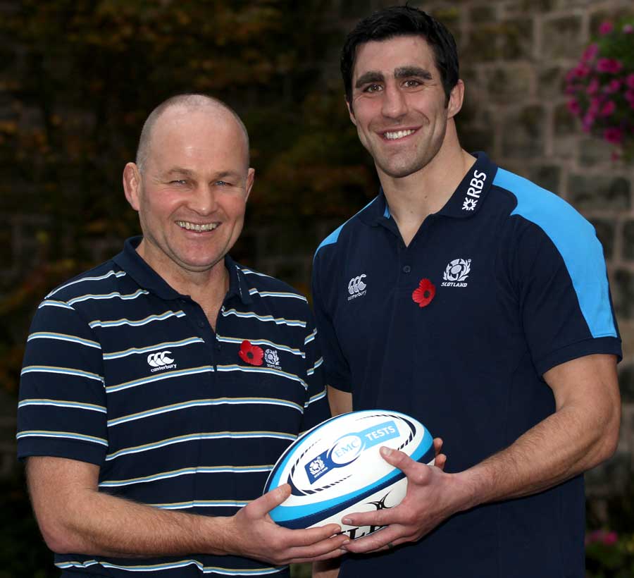 Scotland skipper Kelly Brown stands alongside coach Andy Robinson