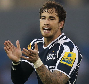 Sale Sharks' fly-half Danny Cipriani does his best to encourage his team-mates, Sale Sharks v Leinster, Pre-season friendly, Salford City Stadium, Salford, England, August 24, 2012