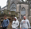 New Zealand's Richie McCaw, Andrew Hore and Tony Woodcock walk through the centre of Edinburgh