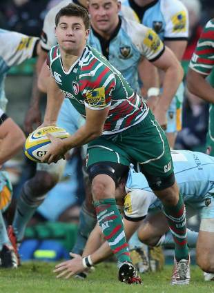 Leicester Tigers' Ben Youngs wings the ball out, Leicester Tigers v Northampton Saints, Aviva Premiership, Welford Road, Leicester, England, November 3, 2012