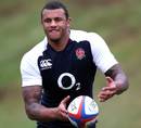 England's Courtney Lawes wings the ball on in training