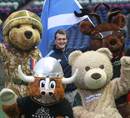Scotland's Stuart Hogg at the mascot race which was a joint venture with the armed forces