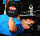 New Zealand's Richie McCaw hits the weights ahead of his side's clash with Wales