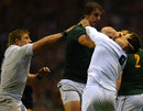 South Africa's Eben Etzebeth clases with England's Ben Youngs