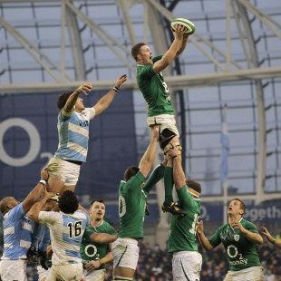 Ireland's Donnacha Ryan claims the lineout ball, Ireland v Argentina, Aviva Stadium, Dublin, Ireland, November 24, 2012