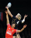 Scotland's Richie Gray stretches out to claim the lineout ball