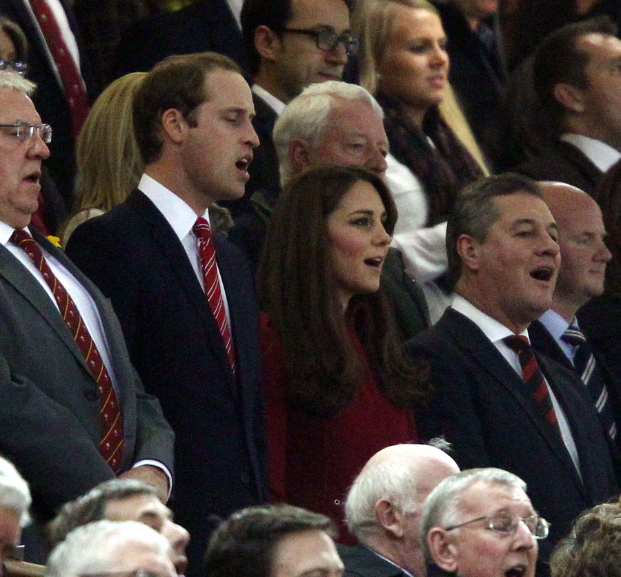 TRH Duke and Duchess of Cambridge join in the Welsh anthem 