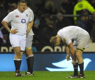 A dejected England at the full-time whistle
