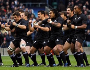 The New Zealand All Blacks perform the Haka ahead of their international against England at Twickenham, 29/11/08