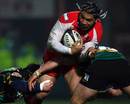 Gloucester's Lesley Vainikolo breaks through a tackle