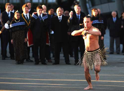 A Maori Warrior issues the Wero, a traditional challenge