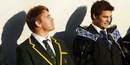 South Africa captain John Smit and New Zealand captain Richie McCaw arrive for the RWC'11 pool draw 