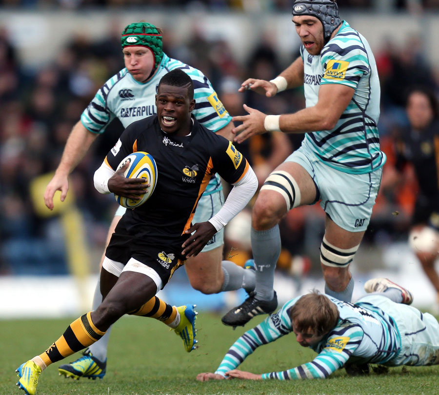 Wasps' Christian Wade dances through the Leicester defence