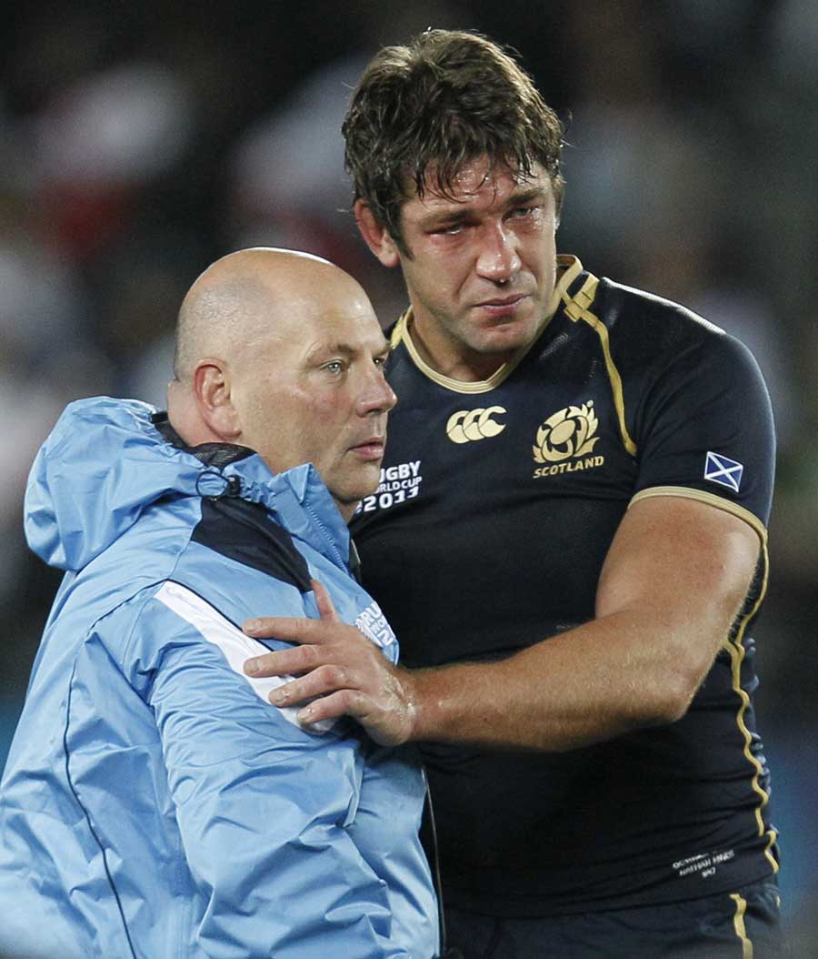 Scotland's Nathan Hines shows his emotion at the full-time whistle