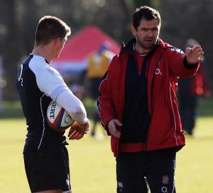 Andy Farrell gives some pointers to son Owen, Pennyhill Park, Bagshot, Surrey, England, November 29, 2012