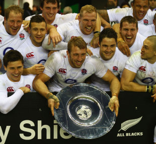 England celebrate with the Sir Edmund Hillary Shield, England v New Zealand, Twickenham, England, December 1, 2012