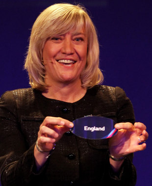 England Rugby 2015 chief executive Debbie Jevans draws England during the IRB Rugby World Cup 2015 pool allocation draw, Tate Modern, London, England, December 3, 2012