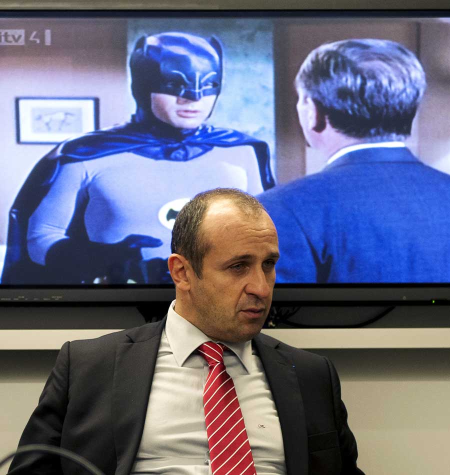 France's Philippe Saint-Andre in front of Batman