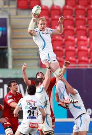 Exeter Chiefs' Damien Welch secures the lineout, Scarlets v Exeter Chiefs, Heineken Cup, Parc Y Scarlets, Wales, December 8, 2012