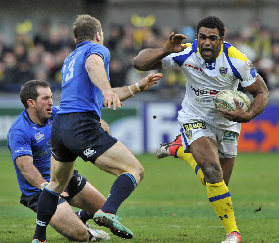 Clermont Auvergne winger Napolioni Nalaga takes on the Leinster defence