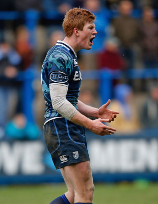 Cardiff Blues fly-half Rhys Patchell rallies his side, Cardiff Blues v Montpellier, Heineken Cup, Arms Park, Cardiff, Wales, December 9, 2012