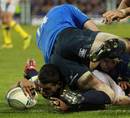 Clermont's Wesley Fofana dots the ball down