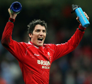 Wales fly-half James Hook celebrates his man of the match performance against England. Wales v England, Six Nations, Millennium Stadium, Cardiff, Wales, March 17, 2007.
