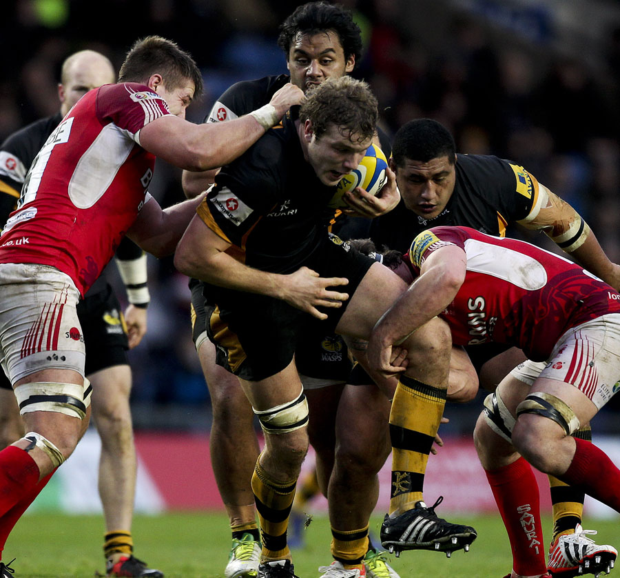 Joe Launchbury is felled by the London Welsh defence