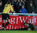 Anthony Allen celebrates as he scores a try