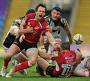 London Welsh's Seb Jewell feels the force of a tackle