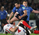 Leinster fullback Rob Kearney clashes with Scarlets flanker Josh Turnbull
