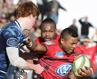 Toulon's Delon Armitage hands off Rhys Patchell, Toulon v Cardiff Blues, Heineken Cup, Stade Mayol, France, January 12, 2013