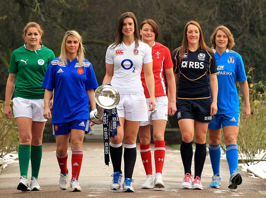 The six players charged with lifting the Women's Six Nations trophy