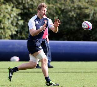 England captain Chris Robshaw takes a pass in training, Penny Hill Park, Surrey, January 31, 2013