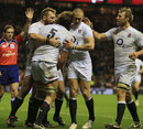 England's Geoff Parling is congratulated after scoring a try