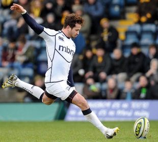 Sale Sharks' Danny Cipriani kicks for goal, London Wasps v Sale Sharks, Anglo-Welsh Cup, Adams Park, High Wycombe, England, February 2, 2013