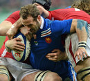 France's Frederic Michalak looks to squeeze through a gap