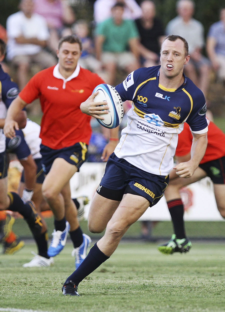 Jesse Mogg of the Brumbies runs over to score during the Super Rugby trial match
