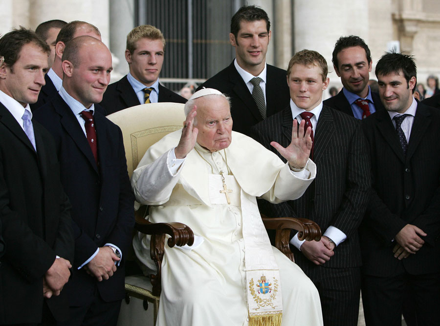 Pope John Paul II blesses members of the England team